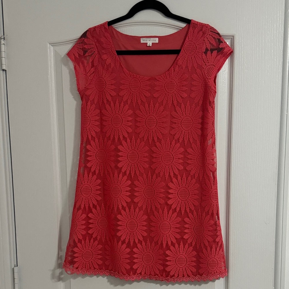 Socialite Coral Lace Dress